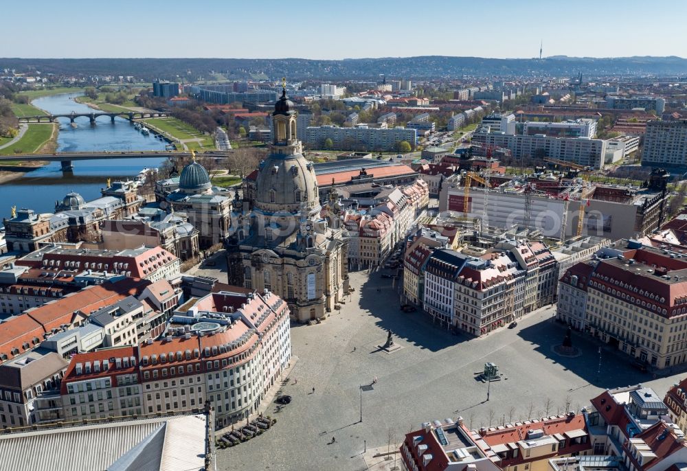 Aerial photograph Dresden - Church building in Frauenkirche Dresden on Neumarkt Old Town- center of downtown in the district Altstadt in Dresden in the state Saxony, Germany