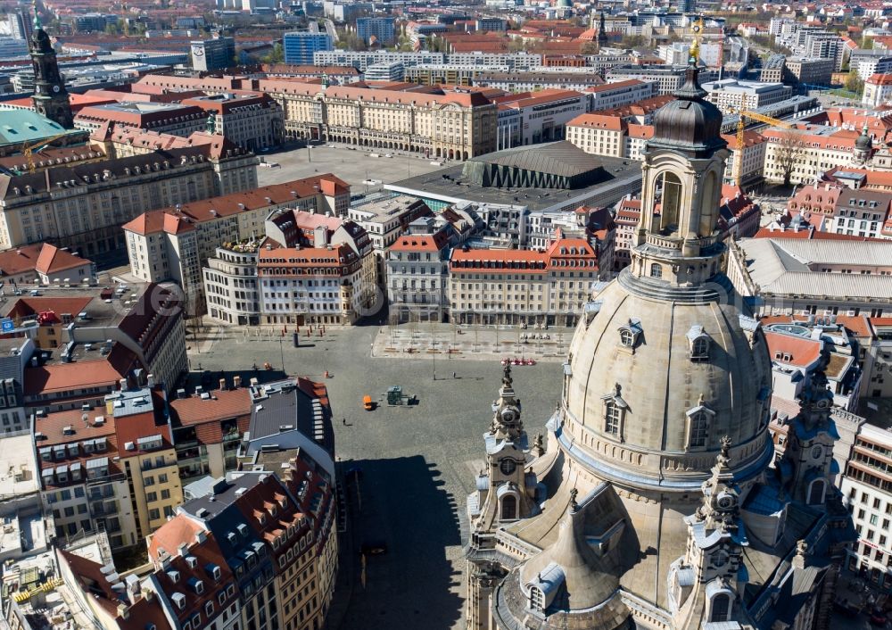 Aerial image Dresden - Church building in Frauenkirche Dresden on Neumarkt Old Town- center of downtown in the district Altstadt in Dresden in the state Saxony, Germany
