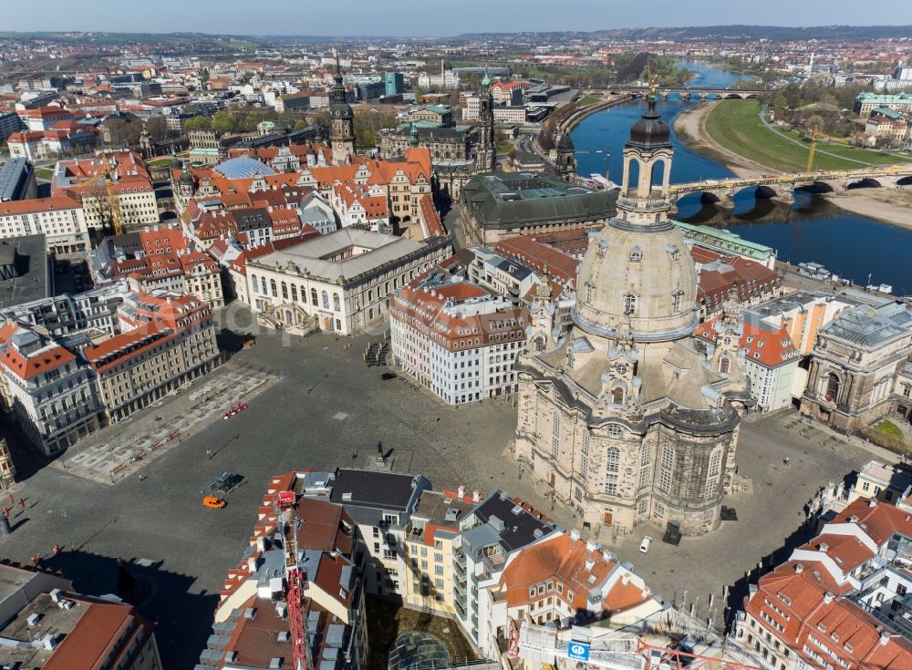 Aerial photograph Dresden - Church building in Frauenkirche Dresden on Neumarkt Old Town- center of downtown in the district Altstadt in Dresden in the state Saxony, Germany