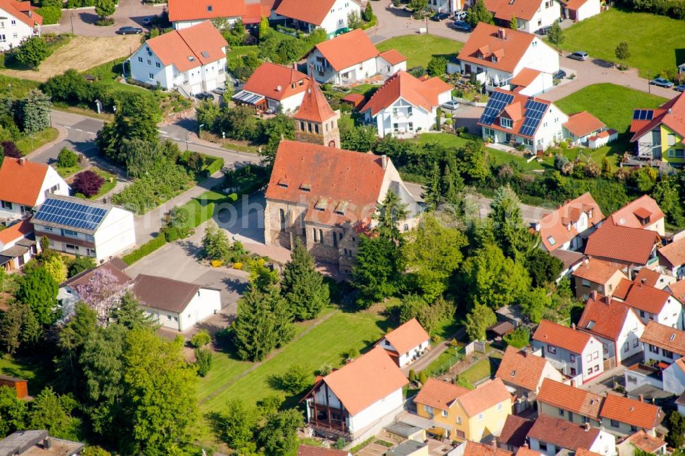 Aerial photograph Insheim - Church building in the village of in Insheim in the state Rhineland-Palatinate, Germany