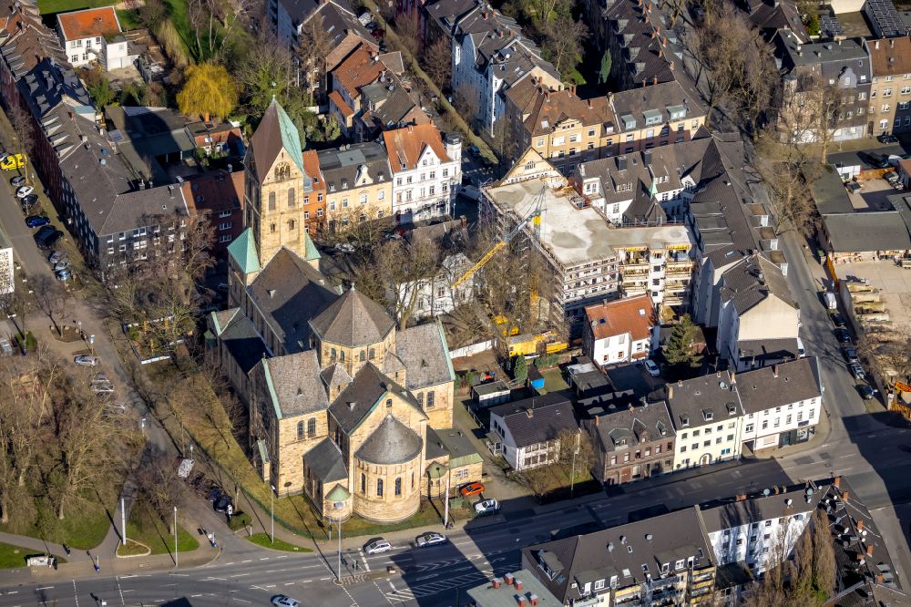 Gelsenkirchen from above - Church building St. Georg in Gelsenkirchen on Franz-Bielefeld-Strasse in the state North Rhine-Westphalia, Germany