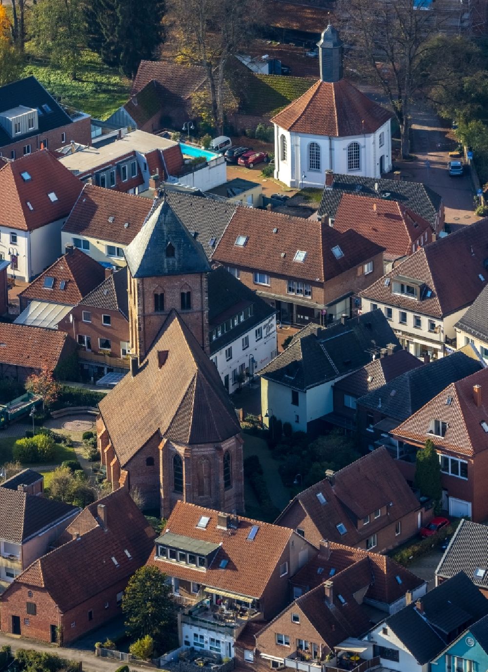 Aerial image Schermbeck - Church building Georgskirche in Schermbeck in the state North Rhine-Westphalia, Germany