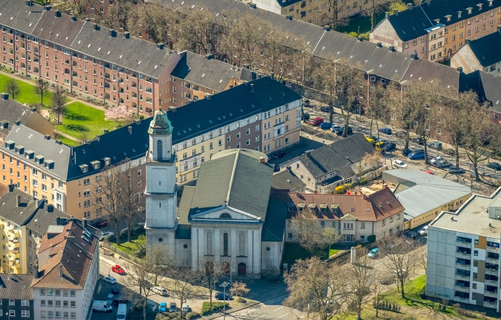 Dortmund from the bird's eye view: Church building St. Gertrudis on Rueckertstrasse in Dortmund in the state North Rhine-Westphalia, Germany