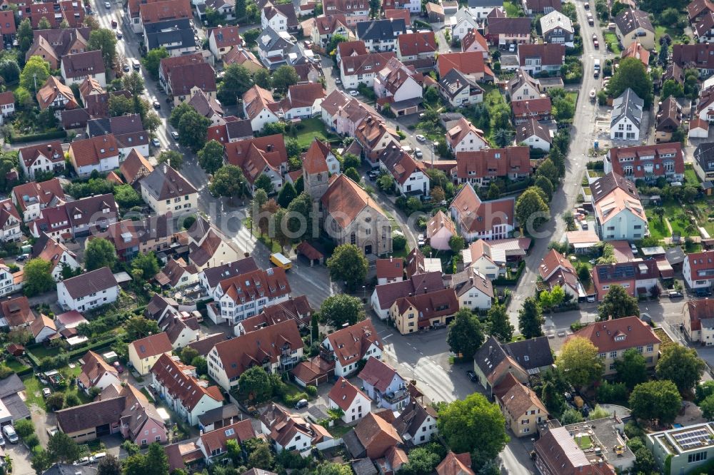 Aerial image Hirschau - Church building St. Aegidius in Hirschau in the state Baden-Wuerttemberg, Germany
