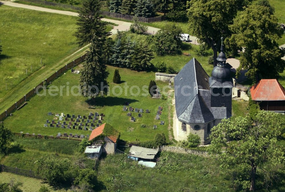 Alkersleben from above - Church building St. Gregorius in Alkersleben in the state Thuringia, Germany