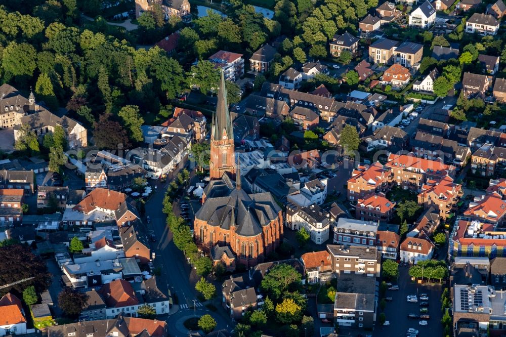 Aerial image Rhede - Church building of the cathedral St. Gudula Kirche in the old town in Rhede in the state North Rhine-Westphalia, Germany