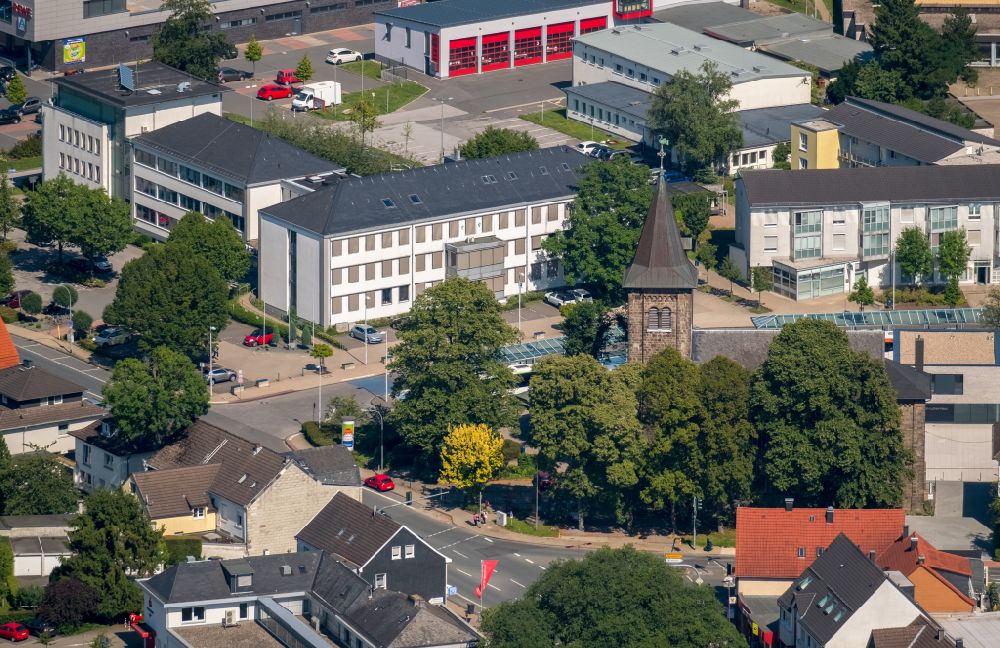 Aerial image Hasslinghausen - Church building on street Gevelsberger Strasse in Hasslinghausen in the state North Rhine-Westphalia, Germany