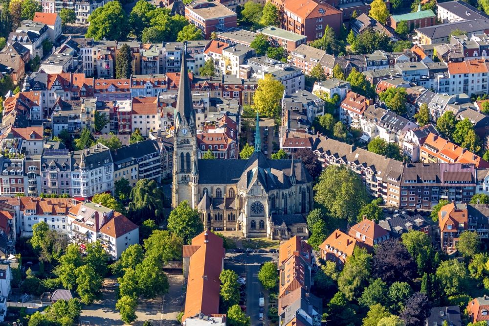 Münster from above - Church building of the Holy Cross Church in the district Kreuzviertel in Munster in the state North Rhine-Westphalia, Germany