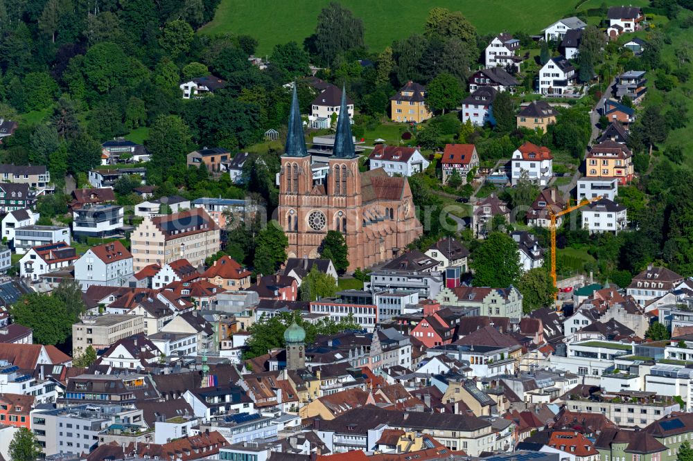 Aerial image Bregenz - Church building Herz Jesu on place Kolpingplatz in Bregenz at Bodensee in Vorarlberg, Austria
