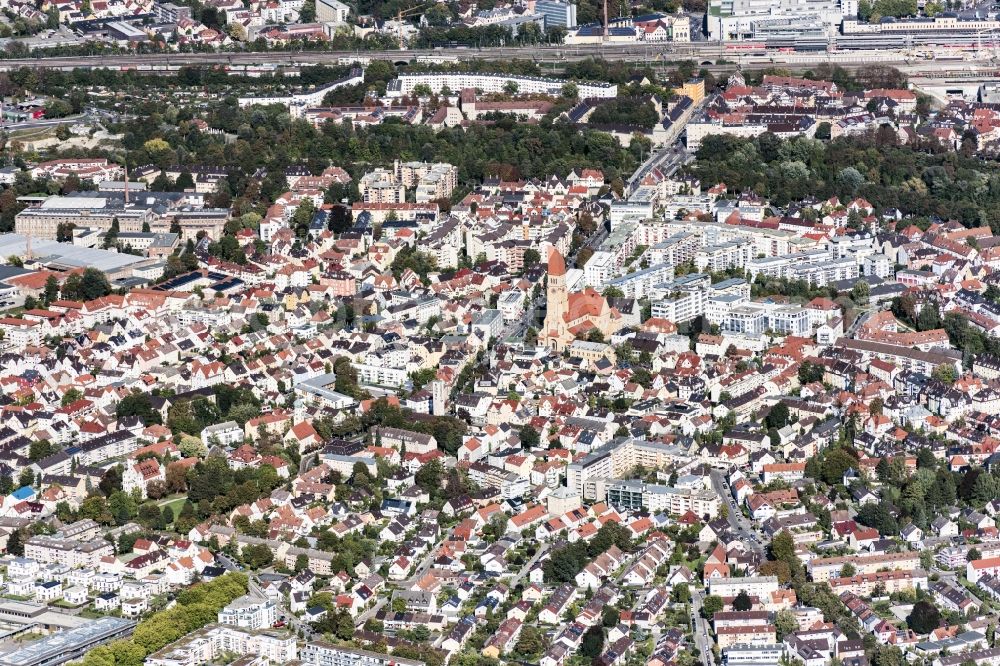 Augsburg from the bird's eye view: Church building Herz Jesu Kirche in Augsburg in the state Bavaria, Germany