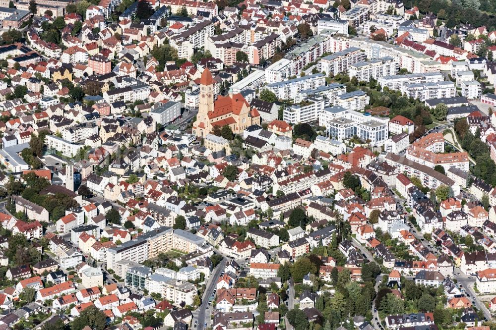 Aerial photograph Augsburg - Church building Herz Jesu Kirche in Augsburg in the state Bavaria, Germany