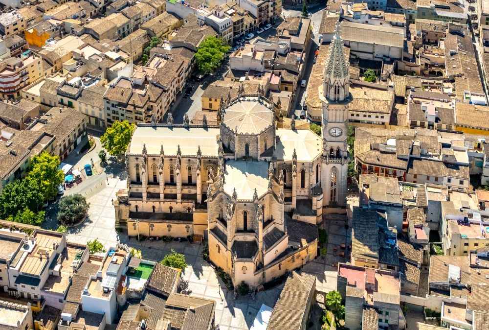 Manacor from above - Church building of the cathedral in the old town in Manacor in Balearische Insel Mallorca, Spain