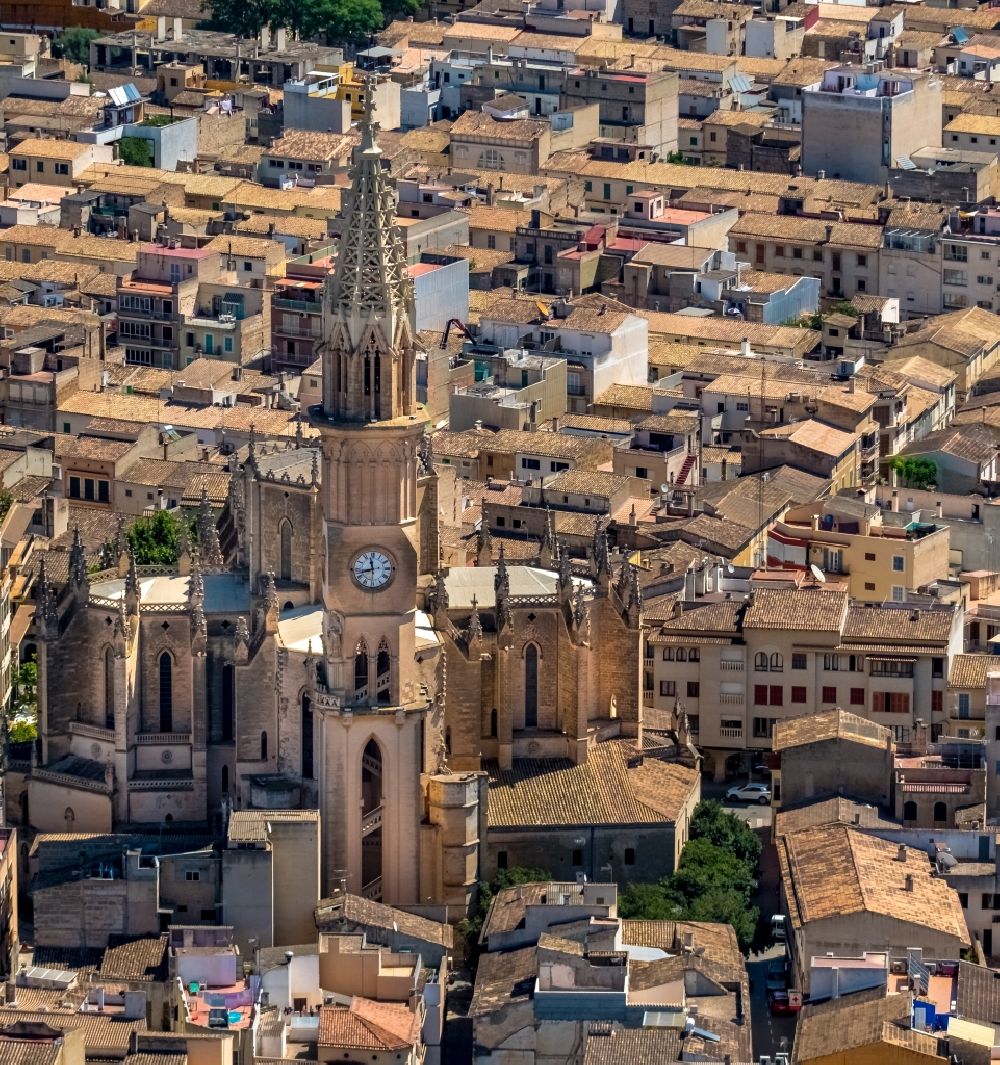 Aerial photograph Manacor - Church building of the cathedral in the old town in Manacor in Balearische Insel Mallorca, Spain