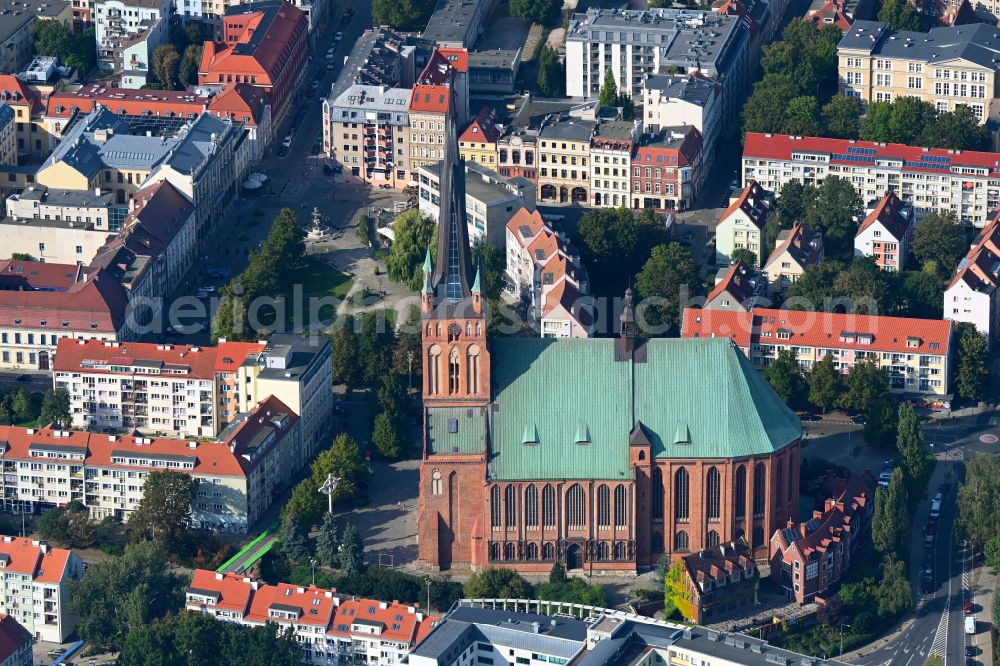Szczecin - Stettin from the bird's eye view: Church building of the cathedral Jakobskathedrale in the old town in Szczecin in West Pomeranian, Poland