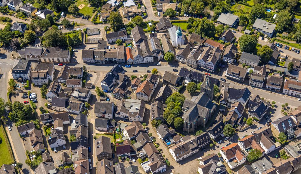 Aerial image Breckerfeld - Church building in of Jakobus-Kirche Old Town- center of downtown in Breckerfeld in the state North Rhine-Westphalia, Germany