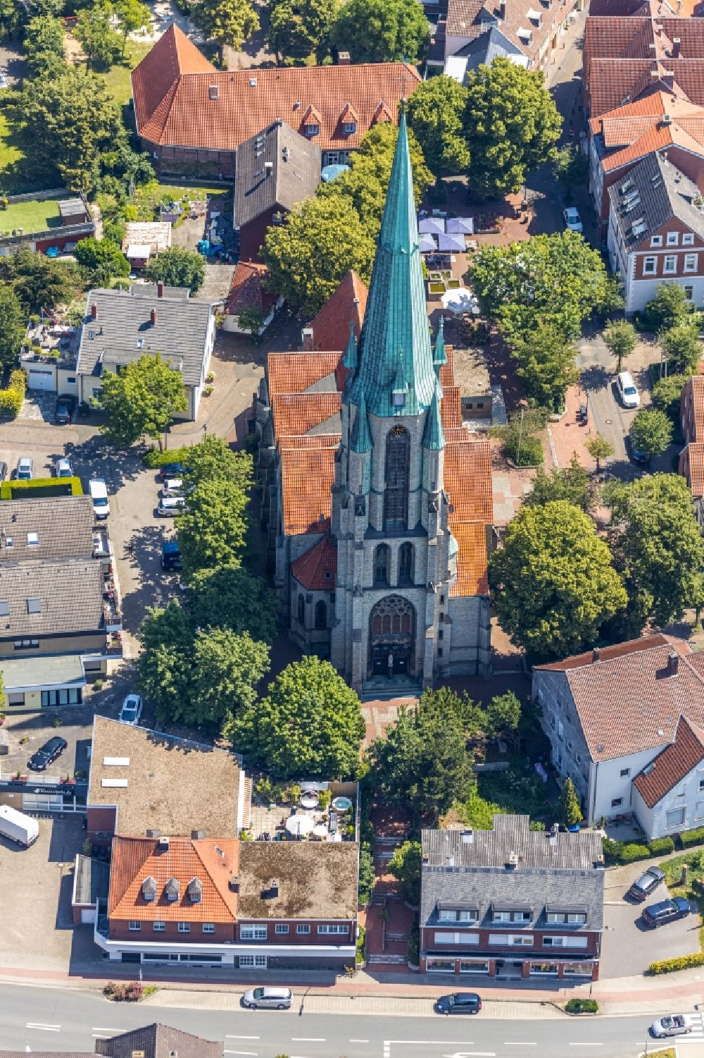 Altenberge from above - Church building St. Johannes Baptist in Altenberge in the state North Rhine-Westphalia, Germany