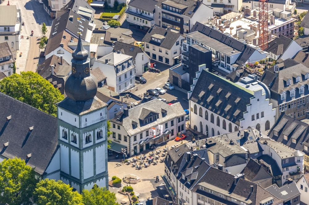 Attendorn from above - Church building St. Johannes Baptist and Alter Markt in the old town center of downtown in Attendorn in the state North Rhine-Westphalia, Germany