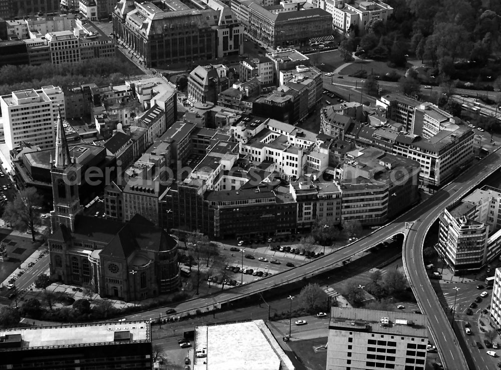 Düsseldorf from above - Church building Johanneskirche on place Martin-Luther-Platz in Duesseldorf in the state North Rhine-Westphalia, Germany