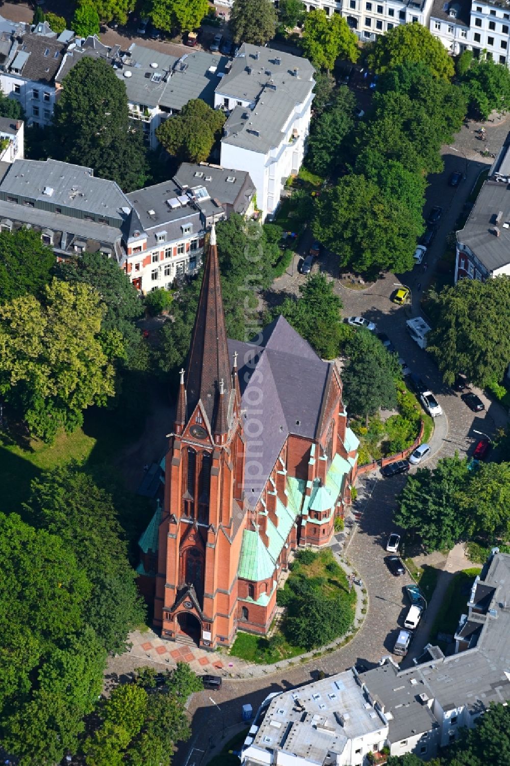 Aerial photograph Hamburg - Church building St. Johannis bei of Johanniskirche in the district Eppendorf in Hamburg, Germany