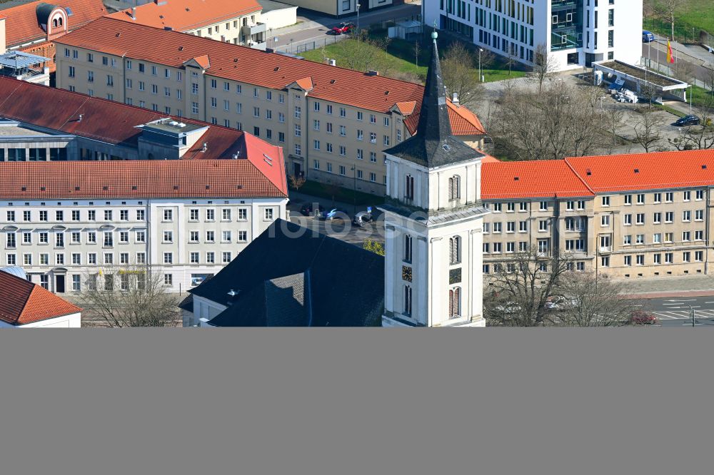 Aerial photograph Dessau - Church building of the Johanniskirche on Johannisstrasse in Dessau in the state Saxony-Anhalt, Germany
