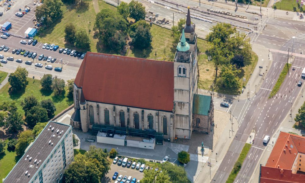 Magdeburg from above - Church building Johanniskirche on Johannisbergstrasse in the district Altstadt in Magdeburg in the state Saxony-Anhalt