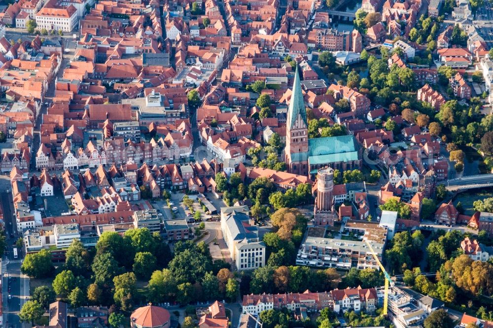 Aerial photograph Lüneburg - Church building St. Johanniskirche in Lueneburg in the state Lower Saxony, Germany