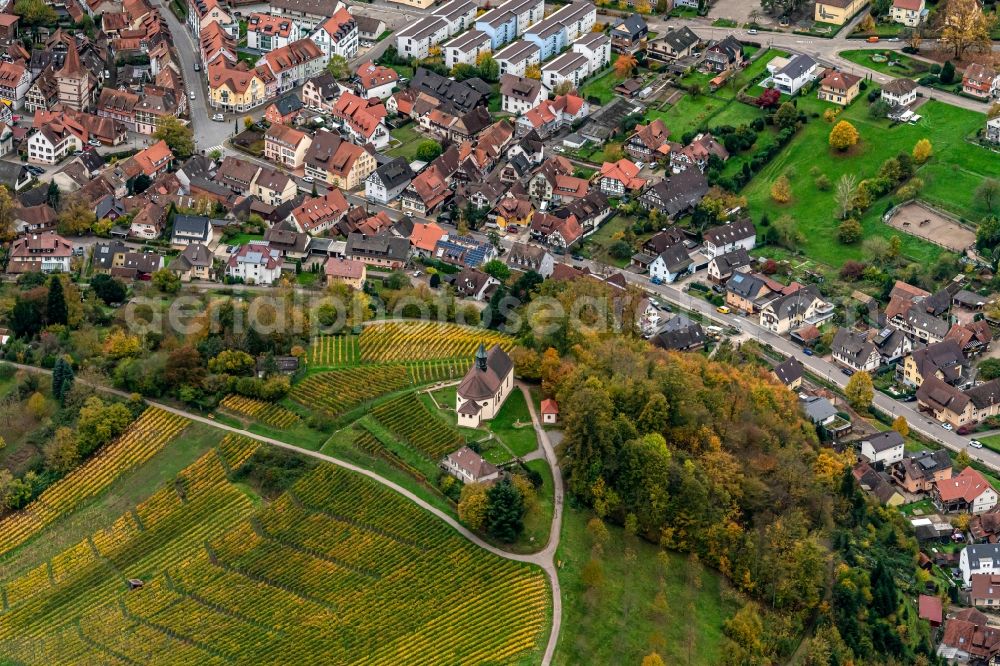 Aerial image Gengenbach - Churches building the chapel St. Jakob on Bergle in Gengenbach in the state Baden-Wurttemberg, Germany