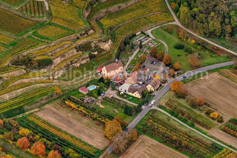 Aerial image Ihringen - Churches building the chapel Sankt Vitus in Ihringen in the state Baden-Wuerttemberg, Germany