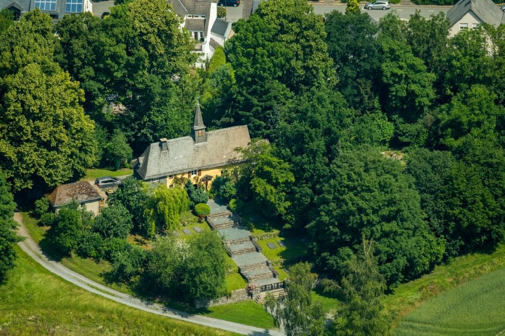 Meschede from above - Churches building the chapel Klausen-Kapelle on Klausenweg in Meschede in the state North Rhine-Westphalia, Germany