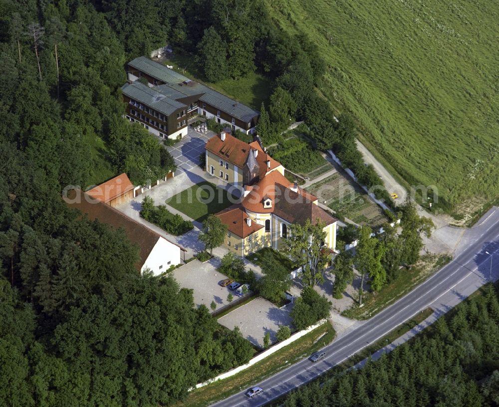 Aerial image Freising - Churches building the chapel Wieskirche in the district Wies in Freising in the state Bavaria, Germany