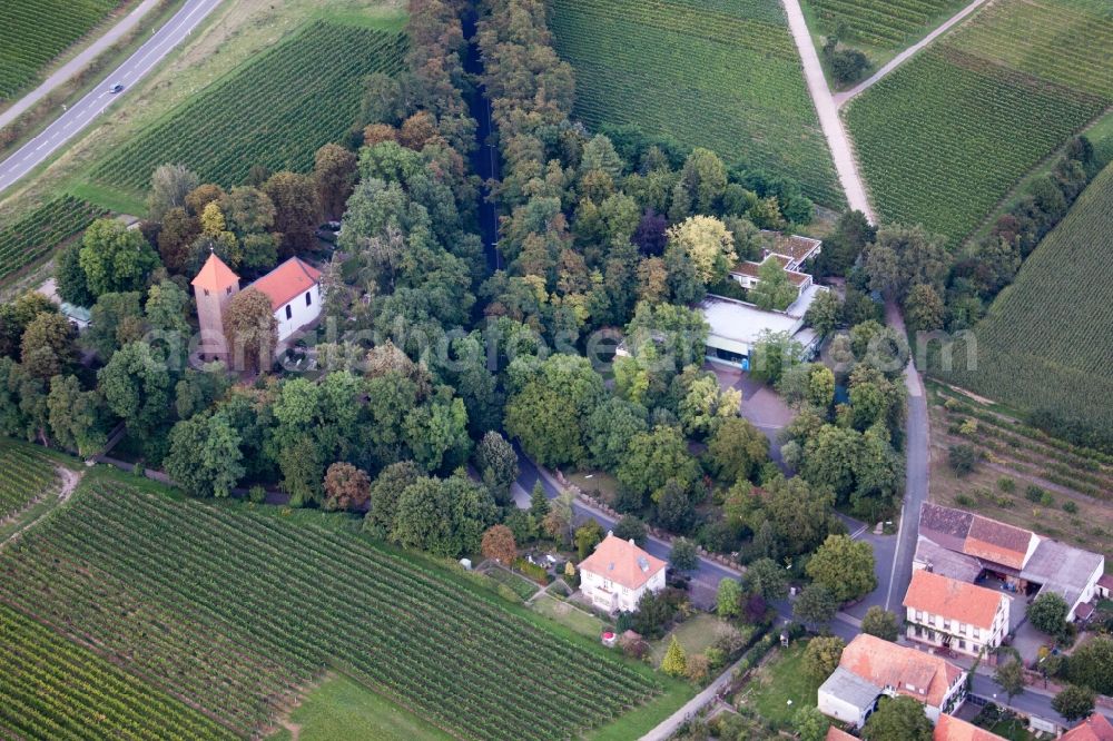 Aerial image Landau in der Pfalz - Churches building the chapel in the district Wollmesheim in Landau in der Pfalz in the state Rhineland-Palatinate, Germany