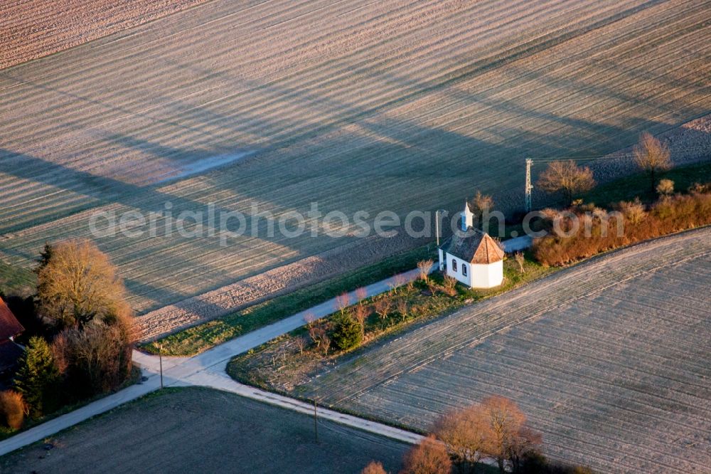 Rülzheim from the bird's eye view: Churches building of a chapel in Ruelzheim in the state Rhineland-Palatinate, Germany