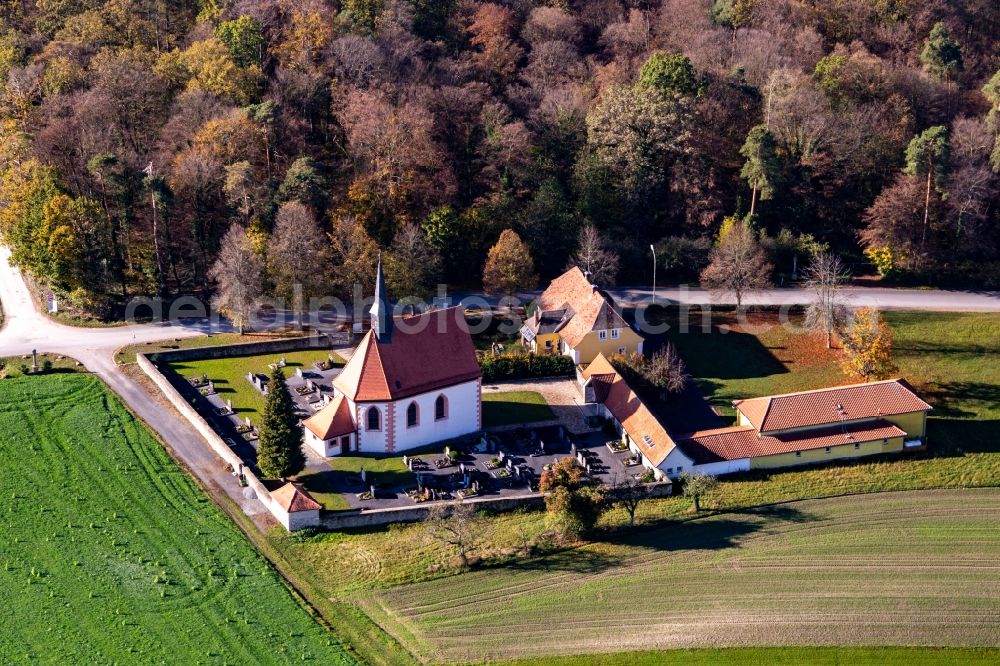 Ebrach from the bird's eye view: Churches building the chapel St. Rochus in Ebrach in the state Bavaria, Germany