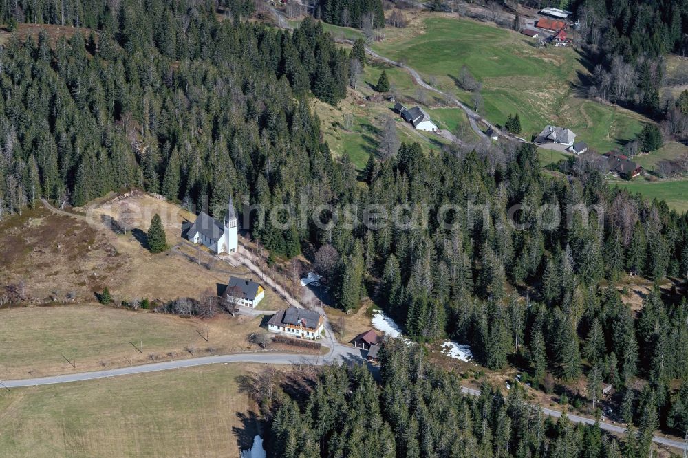 Schluchsee from the bird's eye view: Churches building the chapel Marienkirche Blasiwald-Althuette in Schluchsee in the state Baden-Wuerttemberg, Germany