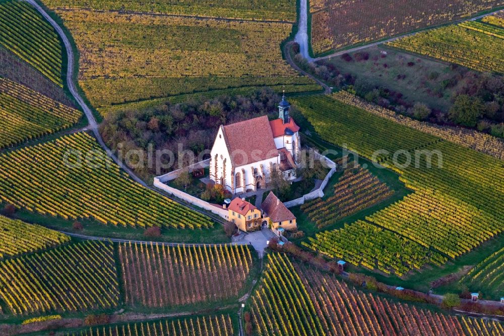 Aerial photograph Volkach - Churches building the chapel Wallfahrtskirche Maria in Weingarten in Volkach in the state Bavaria, Germany