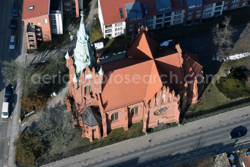 Aerial image Bernau - Church building Herz-Jesu-Kirche in Bernau in the state Brandenburg