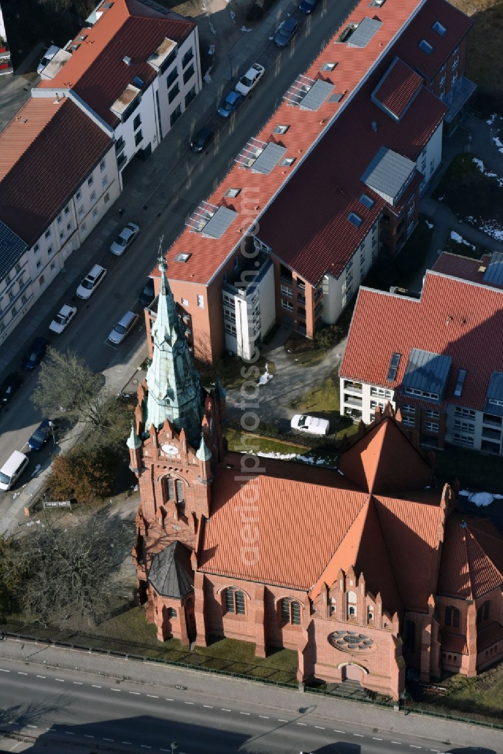 Bernau from above - Church building Herz-Jesu-Kirche in Bernau in the state Brandenburg