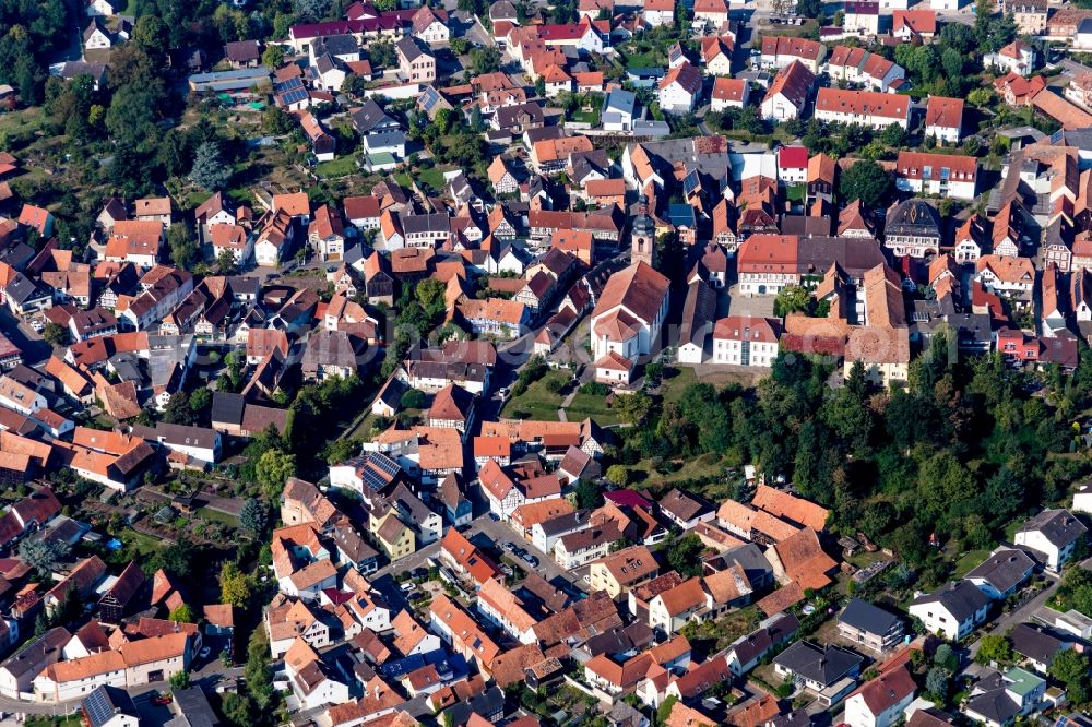Aerial image Rheinzabern - Catholic Church building in the village of in Rheinzabern in the state Rhineland-Palatinate, Germany