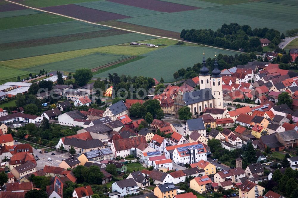 Grafenrheinfeld from above - Church building in the village of in Grafenrheinfeld in the state Bavaria