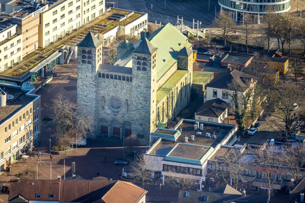 Aerial image Unna - church building of St. Katharina Unna am Katharinenplatz in Unna at Ruhrgebiet in the state North Rhine-Westphalia, Germany
