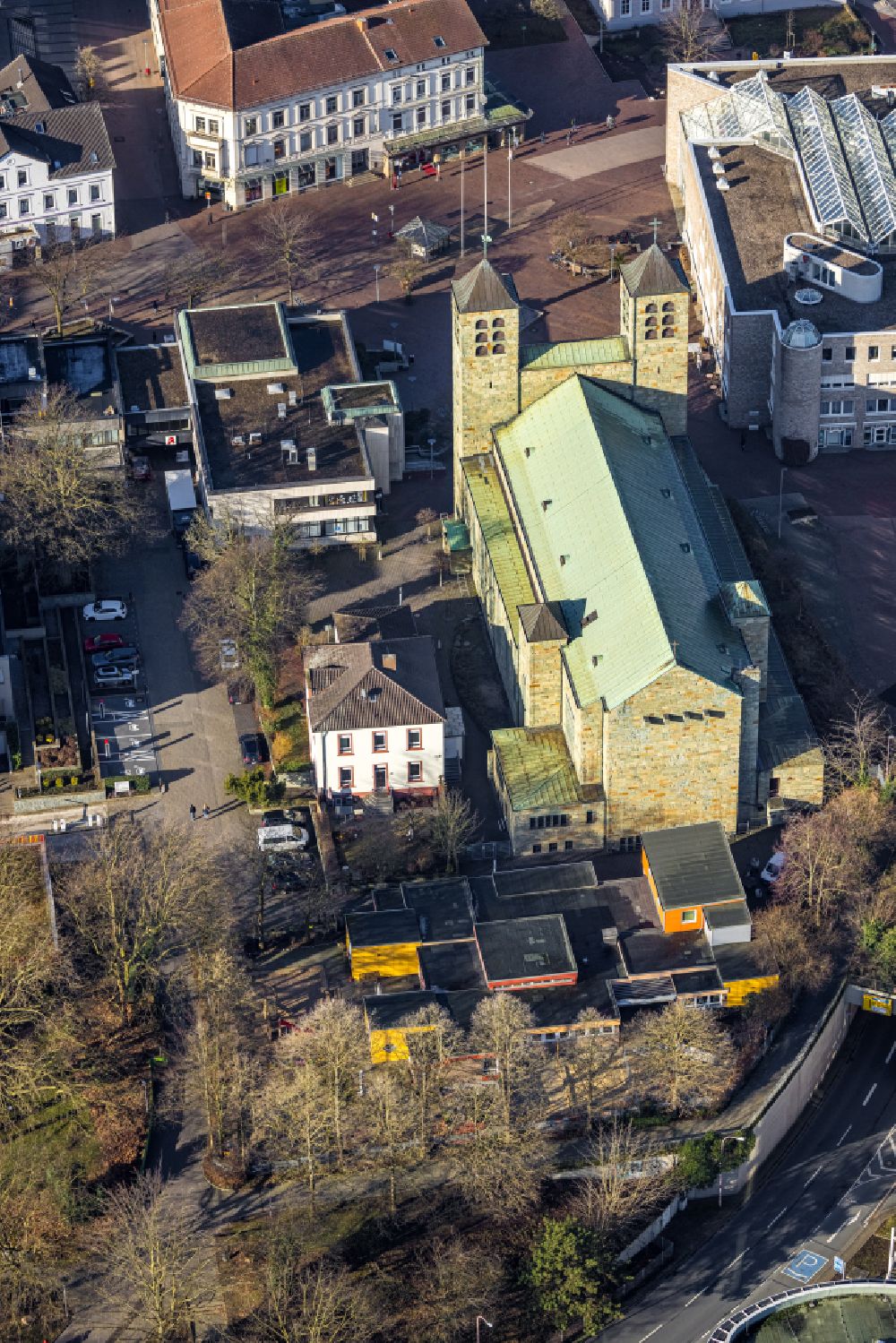 Aerial photograph Unna - church building of St. Katharina Unna am Katharinenplatz in Unna at Ruhrgebiet in the state North Rhine-Westphalia, Germany