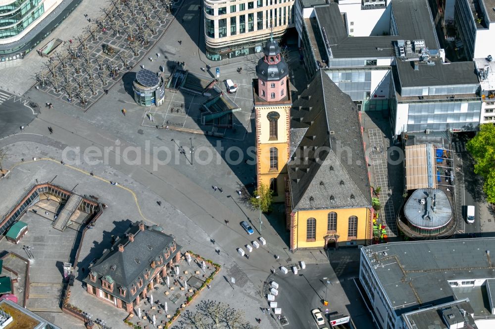 Aerial image Frankfurt am Main - Church building St. Katharinenkirche An oder Hauptwache in the district Innenstadt in Frankfurt in the state Hesse, Germany