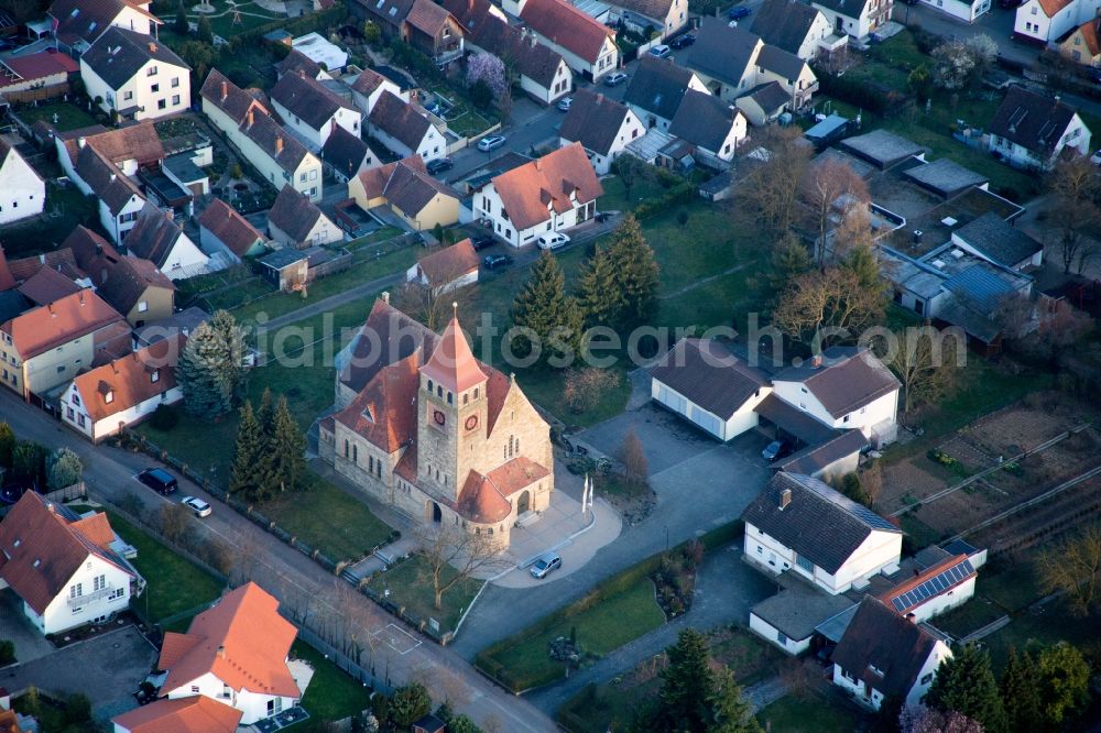 Insheim from the bird's eye view: Church building in the village of in Insheim in the state Rhineland-Palatinate, Germany