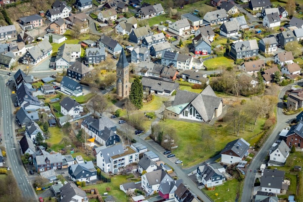 Aerial photograph Wilnsdorf - Church building of the Catholic Church Sankt Martinus on the Sankt-Martin-street in Wilnsdorf, North Rhine-Westphalia, Germany