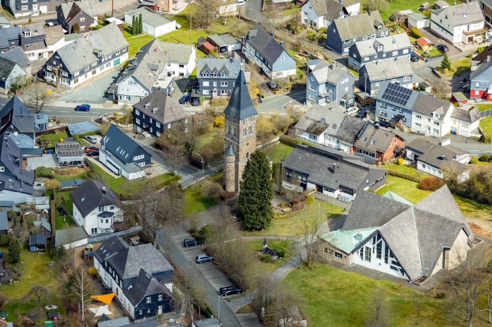Aerial image Wilnsdorf - Church building of the Catholic Church Sankt Martinus on the Sankt-Martin-street in Wilnsdorf, North Rhine-Westphalia, Germany
