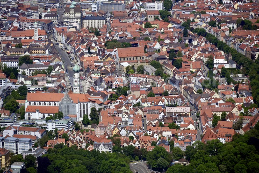 Aerial photograph Augsburg - Church building of Saint Ulrich and Afra in the Southern Old Town- center of Augsburg in the state of Bavaria