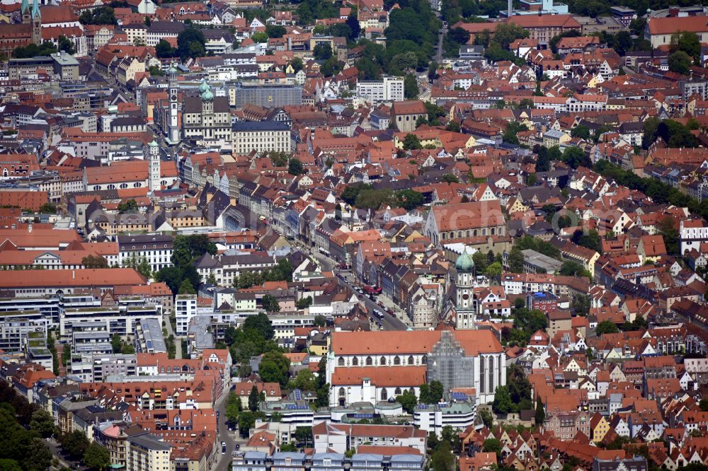 Augsburg from above - Church building of Saint Ulrich and Afra in the Southern Old Town- center of Augsburg in the state of Bavaria