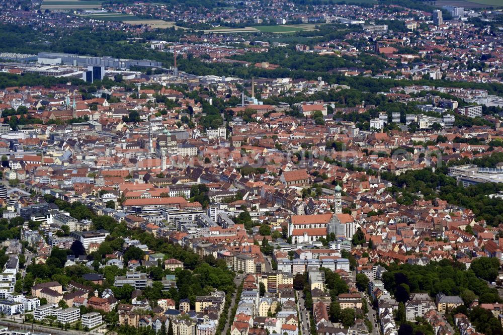 Augsburg from the bird's eye view: Church building of Saint Ulrich and Afra in the Southern Old Town- center of Augsburg in the state of Bavaria