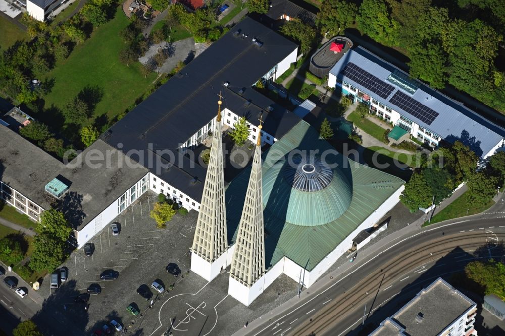 Aerial photograph Augsburg - Church building of Kirche Don Bosco Herrenbach Augsburg on Don-Bosco-Platz in Augsburg in the state Bavaria, Germany