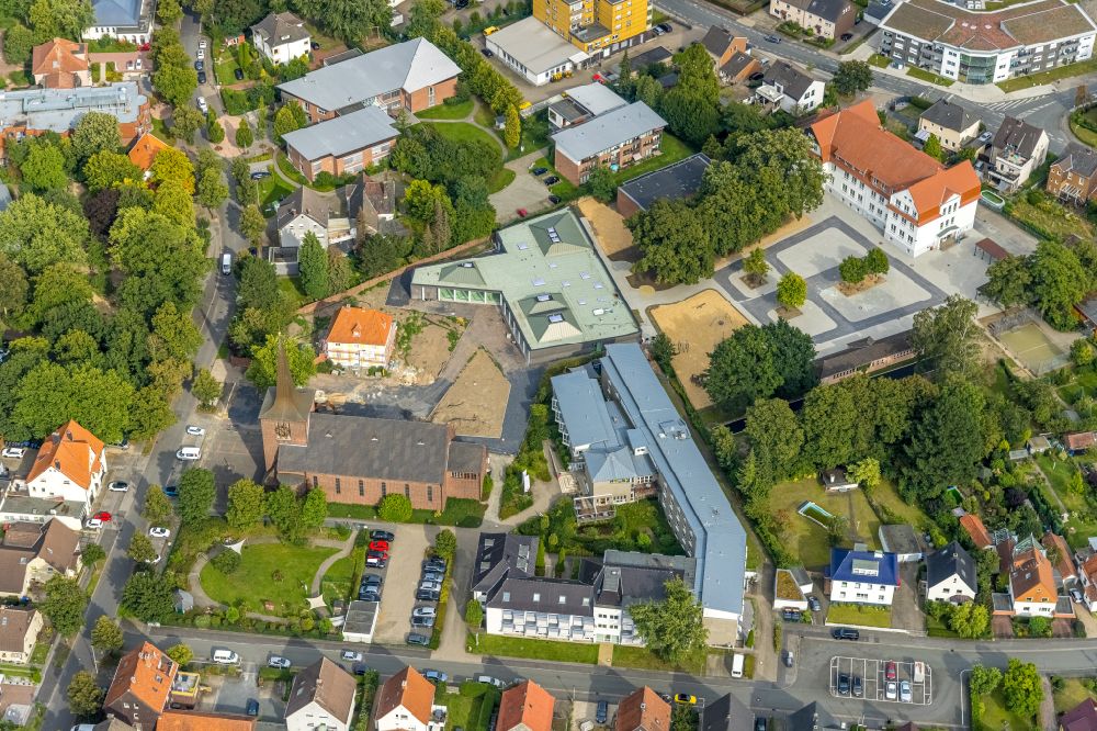 Hamm from above - Church building and elderly care center of Saint Josef in the Herringen part in Hamm in the state of North Rhine-Westphalia